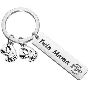 New Mom Gift Twin Mom Keychain Gift Mommy To Be Gift for Mom of Twins With Baby Feet Charm