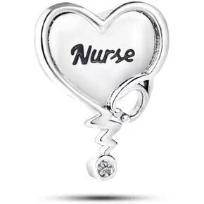Nurse Charm for Bracelet Medical Stethoscope RN Registered Silver Love Heart Pendant Red CZ Gift Women Sister Auntie Cousin Mothers Day in Kuwait