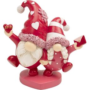 Valentines Gnomes Decorations for Home, Valentine's Day Pink Resin Figurines Love Heart, Indoor Wedding Anniversary Table Centerpieces Tiered Tray Shelf Mantel Decor