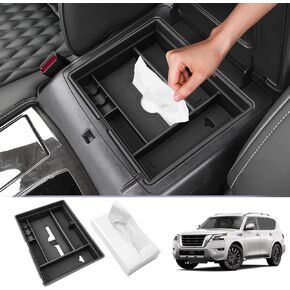 LUWU Armada Center Console Organizer Compatible with 2021 2022 2023 2024 Armada SV/SL/Platinum Console Organizer Tray Armada Armrest Storage w/Tissue Box 2024 Armada Accessories