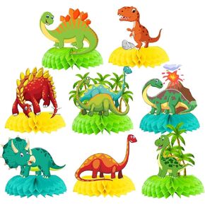 8 PCS Dinosaur Birthday Party Decorations Supplies for 1 2 3 5 Year Old Girls Boys, 7.9inch Big Honeycomb Centerpiece Table Decorations, Multi-colored Dinosaurs Party Favors for kids 4-8 Jamonxi