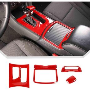 JeCar for Charger Red Interior Trim Kit for Dodge Charger 2015-2022 Gear Shift Panel & Shifter Knob & Cup Holder Panel Trim (4PCS)