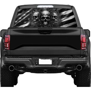 Rear Window Decal for Truck,Skull American Flag Rear Window Decal Decals for Truck Car SUV,Truck Rear Window Decal Gift for Men Dad Grangpa Boyfriend(65x20in)