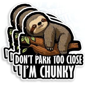 (3 قطع) ملصقات Don't Park Too Close I'm Chunky Sloth مقاس 4 بوصات لطيفة ومضحكة ولطيفة لسائقي السيارات الكسلان مقاومة للماء من الفينيل مقطوعة بالقالب لسيارة مرآة نافذة ممتص الصدمات شاحنة كمبيوتر محمول شارات هدايا عيد ميلاد 4 بوصات