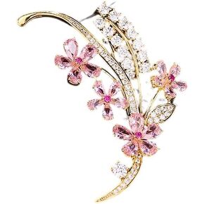 14K Gold Wheat Sheaf Brooch Embellished with Lustrous Colored Gemstone Flowers, Moissanite Accents Elevate its Elegance, Unique Botanical Jewelry Gift for Women