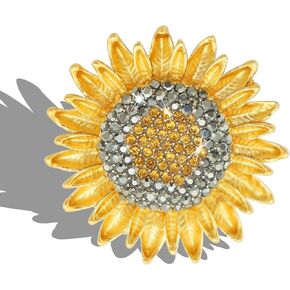 Sunflower Brooch Pins for Women Crystal Rhinestones Retro Handmade Jewelry Elegant Sun Flower Brooches Pins