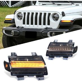 Archaic Smoked LED Turn Signal Lights with DRL & Side Marker Lights for Jeep Wrangler JL Sport S, Sahara, Rubicon, High Altitude 2018-2025,with Animation DRL and Sequential Turn signal