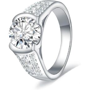 Moissanite Engagement Rings for women - 925 Sterling Silver D-color VVS1 8mm 2CT Moissanite Wedding Band Promise Rings Moissanite Diamond Jewelry Gifts