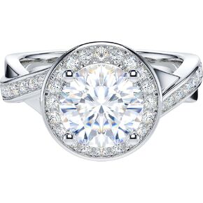 THELANDA 2CT Genuine Moissanite or Simulated Diamond Crossover Shank 12mm Diameter Large Halo Promise Engagement Ring