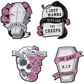 5Pcs Pink Skull Tombstone Enamel Pin Halloween Series Alloy Brooches Halloween Scary Pumpkin Skull Ghost Enamel Pins Letter Gothic Brooch Badge for Jackets Clothes