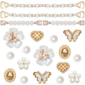 20 Pcs Bling Shoe Charms for Women, Pearl Flower Gems Shoes Charms, Butterfly Flower Charms Sparkling Pearl Shoe Chains, DIY Shoe Decoration Charms for Party Favors Birthday Gift Valentine's Day