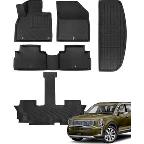 5Pcs floor mats for 2024 Kia Telluride Accessories for Kia Telluride 2024 2023 2022 2021 2020,for 7 Seats 2024-2020 Interior All-Weather Full Set Floor Mats & Cargo Cover for 2024 Kia Telluride