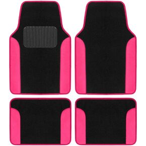 BDK Hot Pink Carpet - Two-Tone Faux Leather Automotive Floor Mats, Included Anti-Slip Features and Built-in Heel Pad, Stylish Floor Mats for Cars Truck Van SUV