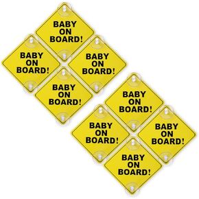 cobee 8 Pack Baby on Board Signs for Car, 5" x 5" Safety Warning Baby on Board Stickers Double Suction Cups Car Window Cling Decal, Durable and Strong Adhesive Without Residue, Bright Yellow