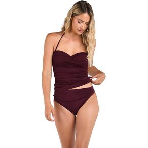 La Blanca Women's Island Goddess Bandeau Tankini Swimsuit Top, Dark Cherry, 10