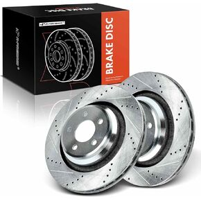 A-Premium 13.78 inch (350mm) Rear Drilled and Slotted Disc Brake Rotors Compatible with Select Dodge, Chrysler Model - Charger 2006-2020, Challenger 2008-2020, Magnum 2006-2008, 300