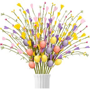 15PCS Easter Decorations Egg Picks - Spring Artificial Floral Stems Decor Flowers Arrangement for Home Vase Table Centerpiece