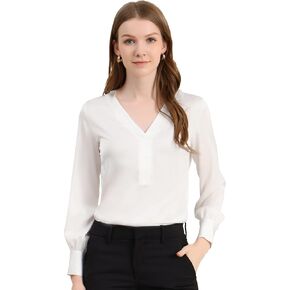 Allegra K Women's Elegant Satin Shirt Long Sleeve Office Work Blouses Tops