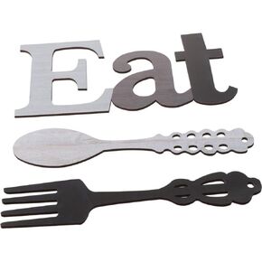 gifthub EAT Wooden Room Decoration Board Set Hanging Art, Kitchen Dining Sign, Fork and Spoon Wooden Wall Decoration, Rural Original Kitchen, Kitchen Decoration for Kitchen