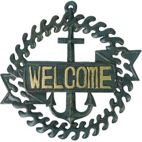 DreamsEden Nautical Welcome Sign for Front Door Vintage Cast Iron Metal Decorative Door Sign Coastal Wall Art Hanging Decor