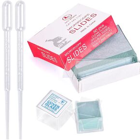 100 Pieces Microscope Slides and 200 Pre-Cleaned 20mm x 20mm Microscope Cover Slips Glasses for Basic Biological Science Education