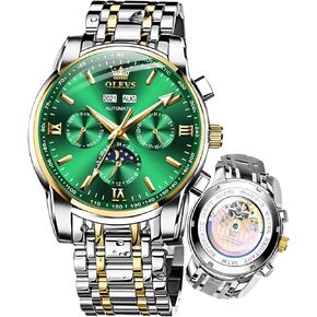 OLEVS Mens Automatic Watches Green Mechanical Watches for Men No Battery Date Waterproof Self Winding Watch Mens Luxury Moon Phase Man Wristwatch Stainless Steel Diver Reloje Hombre Calendar