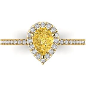 Clara Pucci 1.19ct Pear Cut Solitaire with accent Natural Orange Citrine designer Modern Statement Ring Real Solid 14k Yellow Gold