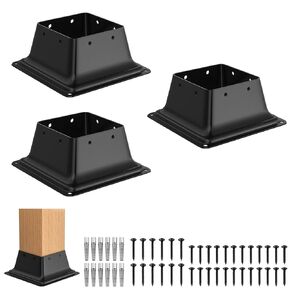 4x4 Post Base 3Pcs, Internal 3.6"x3.6" Heavy Duty Powder-Coated Steel Post Bracket Fit for Standard Wood Post Anchor, Decking Post Base for Deck Porch Handrail Railing Support