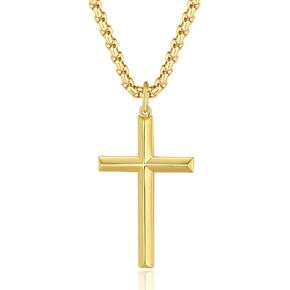 FANCIME Cross Necklace for Men Sterling Silver Cross Necklaces High Polished Gift For Men, Stainless Steel Box Chain Length 24 Inch