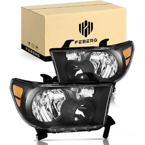 [OE Style Anti-Yellowing for 2007-2013 Tundra Headlights Assembly for 2008-2017 Sequoia Headlight Replacement Chrome Housing Amber Reflector, NOT for Models with Auto Light Adjuster