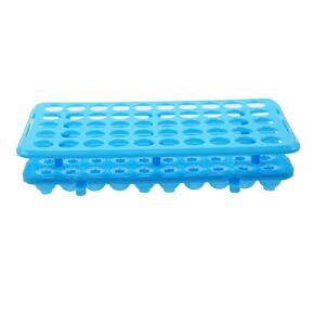1 Pcs Plastic Test Tube Rack Holder for 5ml/10ml/15ml Centrifuge Tubes, Detachable,Silicone Pad Tubes 50 Holes with Hole Diameter 18 mm (Light Blue）