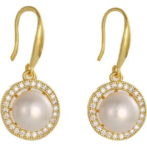 14K Gold Plated Freshwater Pearl Earrings for Women Stainless Steel Drop Hoop Earrings Wedding Party Jewelry
