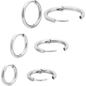 Beebeecraft 24Pcs 3 Sizes 316L Surgical Stainless Steel Hoop Earrings for Women Men Huggie Hoop Earrings Cartilage Earrings Set (14/16/18MM)