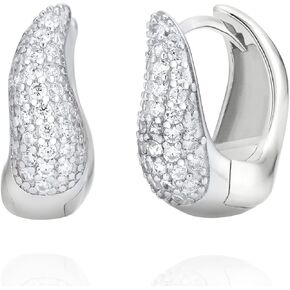 925 Silver Cubic Zirconia Pave Wave Dome Huggie Earrings