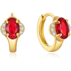 Kokoma Red Diamond Small Hoop Earrings for Women Girls 925 Sterling Silver Cubic Zirconia Cartilage Earrings Round Huggie Hoops 9mm Dainty Ear Jewelry