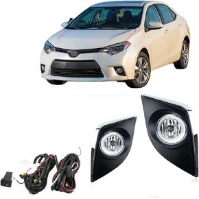 Fog Lights Assembly Replacement for Corolla L LE 2014 2015 2016 Clear Lens with Pair of Bulbs and Switch Wiring