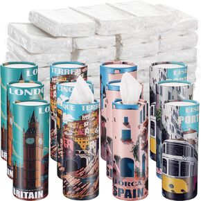 12 Pack Car Tissues Cylinder with 20 Pack Tissue Refills Bulk Facial Tissues Boxes for Cup Holder Car Accessories Round Tube Tissue Container, 1600 Count Tissues