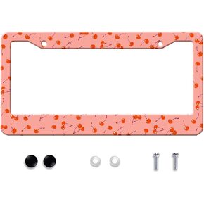 Lemon Pattern License Plate Frame, Pink License Plate Cover for US Vehicles Standard with 2 Holes and Screws Size 12x6 Inch