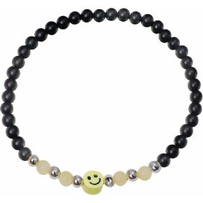 Smiley Face Black Onyx with Yellow Jade Beads 4mm | Unisex Beaded Bracelet | Fits 7 Inch Wrists | Luxury Accessories Fashion Bracelet