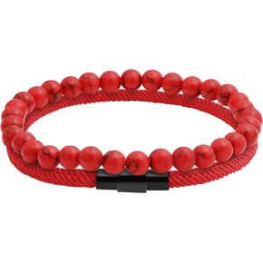 HAQUIL Lucky Red Beaded Paracord Bracelet | Vibrant Energy Charm with Black Accent, Unisex Design