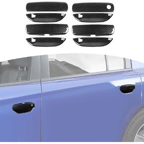 RT-TCZ for Charger Carbon Fiber Door Handle Cover Trim Bowl for Dodge Charger 2011 up Black Carbon Fiber Grain Exterior Accessories 8pcs