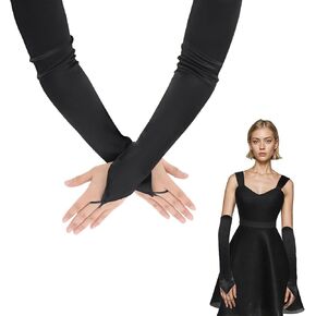 Long Opera Party 20s Satin Gloves, Stretchy Elbow Length Gloves Plus Size Fingerless Gloves Sheer Black Long Gloves Women's Costume Gloves for Women Girls Bridal Wedding Opera 1920s Party Accessories in Kuwait