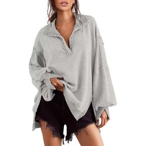 Oversized Sweatshirts for Women Button Down Long Sleeve Henley Pullover Tunic Tops S-2xl