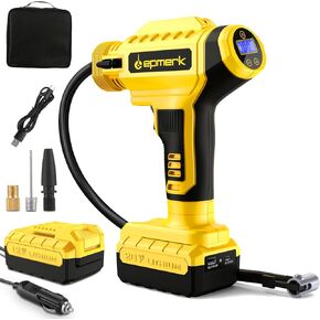 Tire Inflator Cordless Air Pump with Pressure Gauge, 150 PSI, 20V 10000mAh Rechargeable Battery, 12V DC 3M Car Charger Base