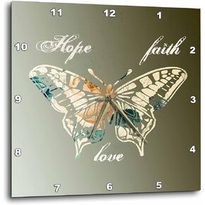 3dRose DPP_155872_2 Hope, Faith & Love Gold Butterfly Inspirational Art Wall Clock, 13 by 13"