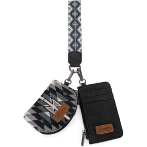 Wrangler Aztec Keychain Wristlet Wallets for Women Western Dual Pouch Wristlet Credit Card Holder Wallet with Zipper Pocket WG2213-W0051BK