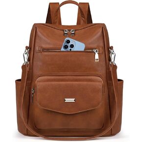 RAINSMORE Backpack Purse for Women PU Leather Backpack Purse Designer Convertible Backpack Purse Waterproof Backpack Purses 13.3 Inch Women's Fashion Backpack Handbags for Work Travel College Brown
