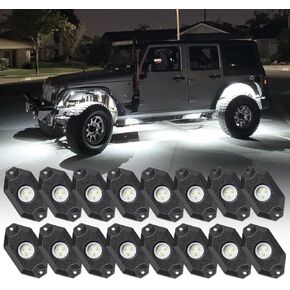 OPP ULITE White Led Rock Lights 16PCS, Waterproof Shockproof Underglow Wheel Well Light for Jeep Offroad UTV ATV ZRZ SUV Auto 4X4 Car Boat, (16pc White)