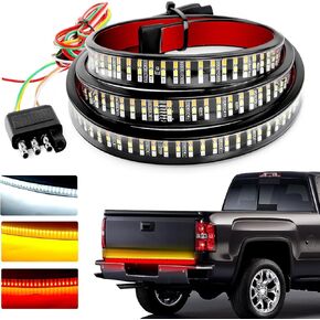 1-Pack Car Tailgate Light Bar, 59 Inches Three Row Turn Signal LED Light Strip, Waterproof Tri-Color Brake Light Streamer Connector Cable, Universal for Most Pickup Trucks (Multicolored)