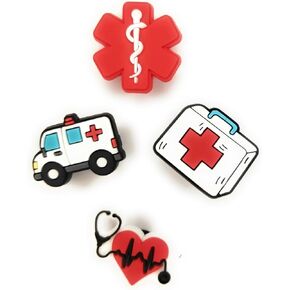 WorkedLikeACharm 4pcs First Responder Ambulance EMT Shoe Charms for Clog Shoes Decoration Gift